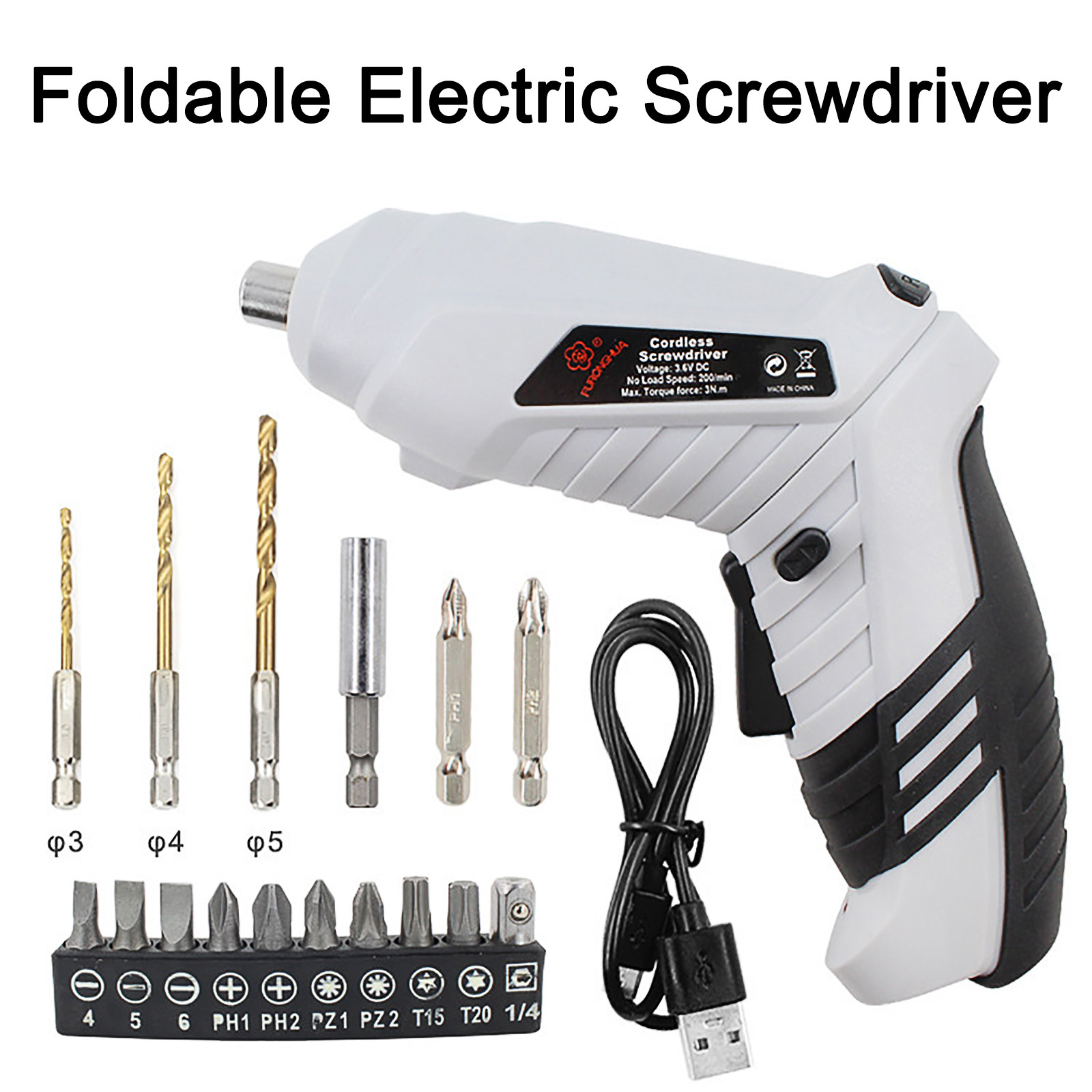 Home Supplies Clearance 16 USB Electric Rechargeable Screwdriver with pcs Screwdriver Foldable Bits Tools \u0026 Home Improvement, White